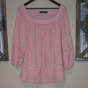 Lauren Ralph Lauren Pink 3/4 Sleeve Linen Blouse